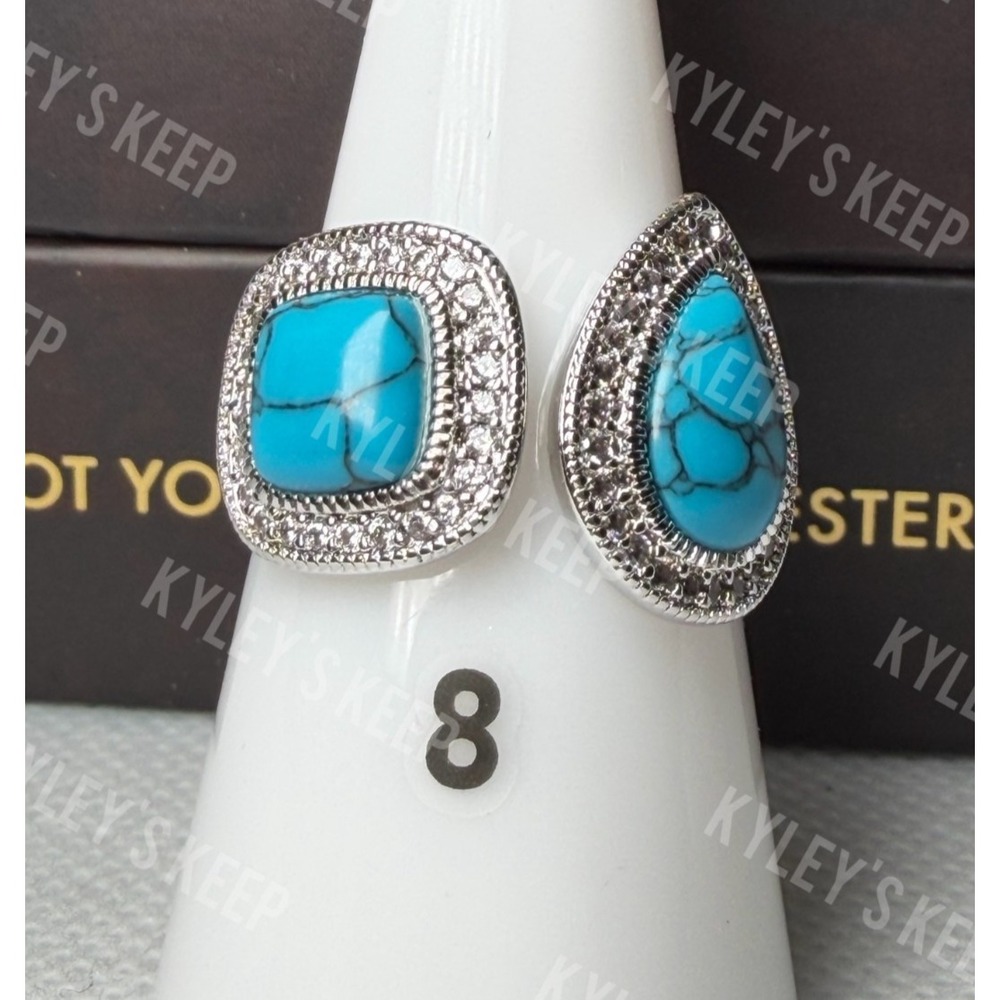Size 8 Bomb Party Outlaw Ring RG10683 Rust & Rebel Rhodium Plated Turquoise CZ